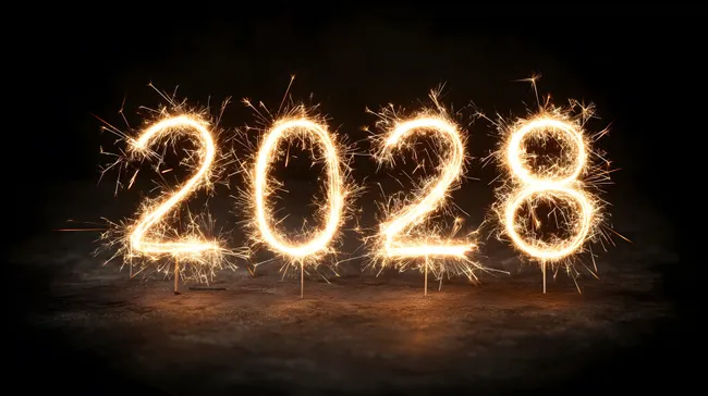 Feuerwerk-Zahlen 2028 aus Wunderkerzen zur Silvesterfeier