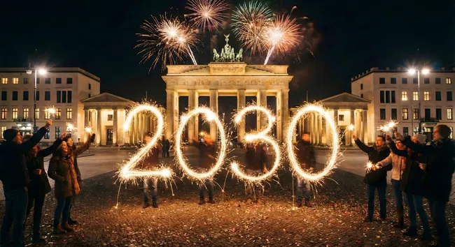 Feuerwerksshow am Brandenburger Tor in Berlin zum Jahreswechsel