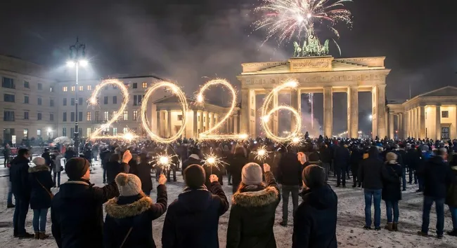 Feuerwerksshow vor dem Brandenburger Tor an Silvester