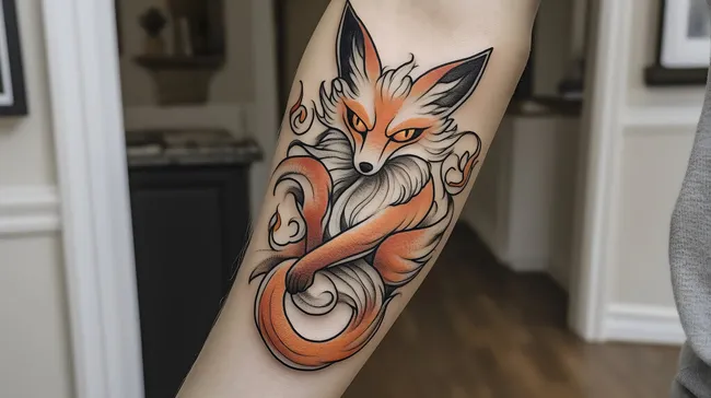 Feurig-mystisches Fuchs-Tattoo mit Flammen