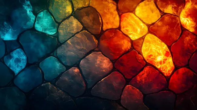 Feurige Gesteinsformationen in türkisblauer Umgebung