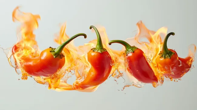 Feurige Paprikaschoten in Flammen