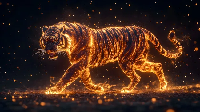 Feuriger Tigerkampf in dunkler Nacht