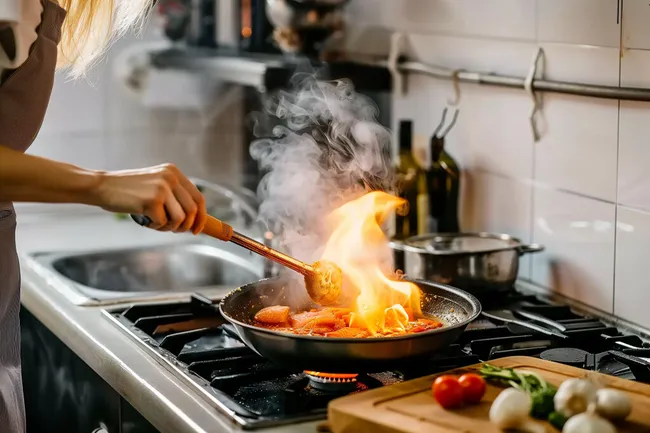 Feuriges Braten von Gemüse in der Küche