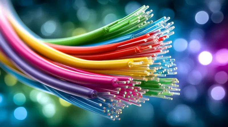 Fiber optic cables colorful technology macro close-up