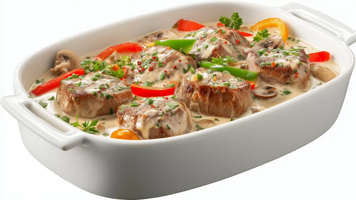 Filettopf mit Champignons und Paprika in Sahnesauce