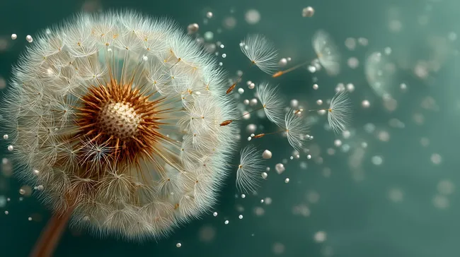 Filigrane Pusteblume vor türkisfarbenem Hintergrund