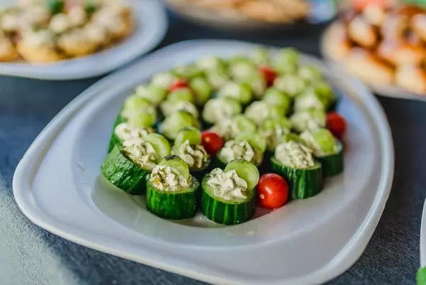 Filled Cucumber Slices With Cream And Grapes