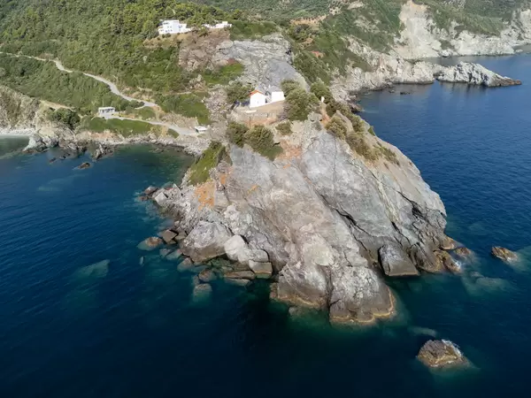 Filming location of Sophie's wedding scene in the Mamma Mia! movie. Agios Ioannis on Skopelos, Greece