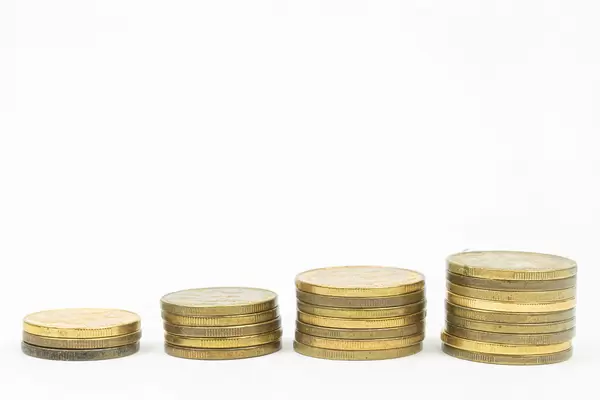 Finance concept image with stairs made of coins with copy space above white background