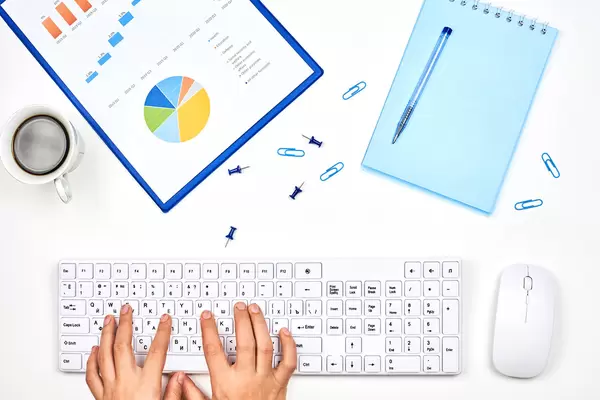 Financial analyst working at office