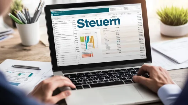 Finanzanalyse am Laptop - Steuerexperten-Arbeitsplatz