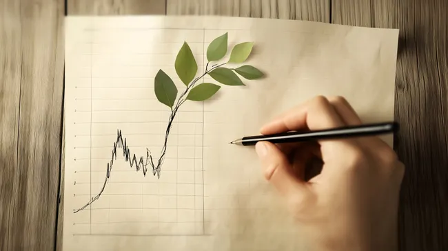 Finanzielle Wachstumskurve als Pflanze gezeichnet