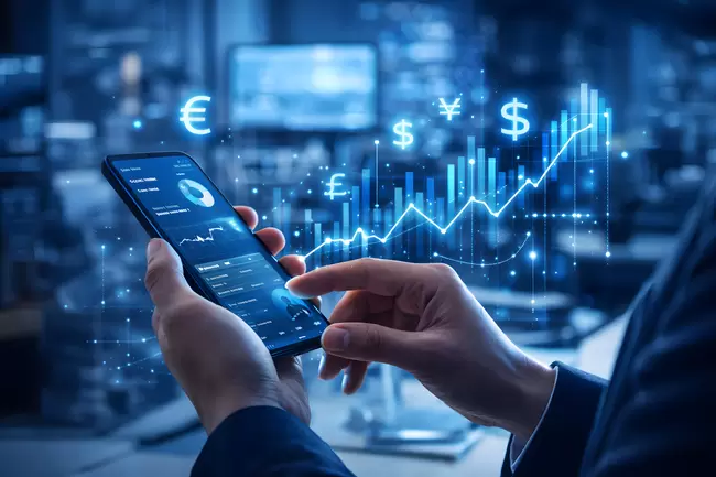 Finanzmarkt-Analyse auf Smartphone-Display