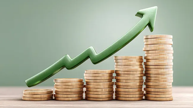 Finanzsymbol: Münzstapel mit Wachstumspfeil