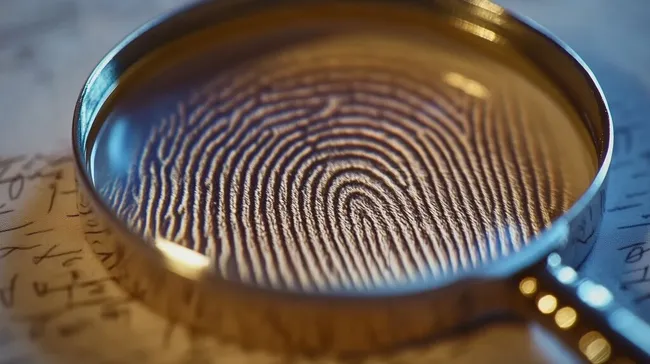 Fingerabdruck unter Lupe - hochauflösendes Stockfoto