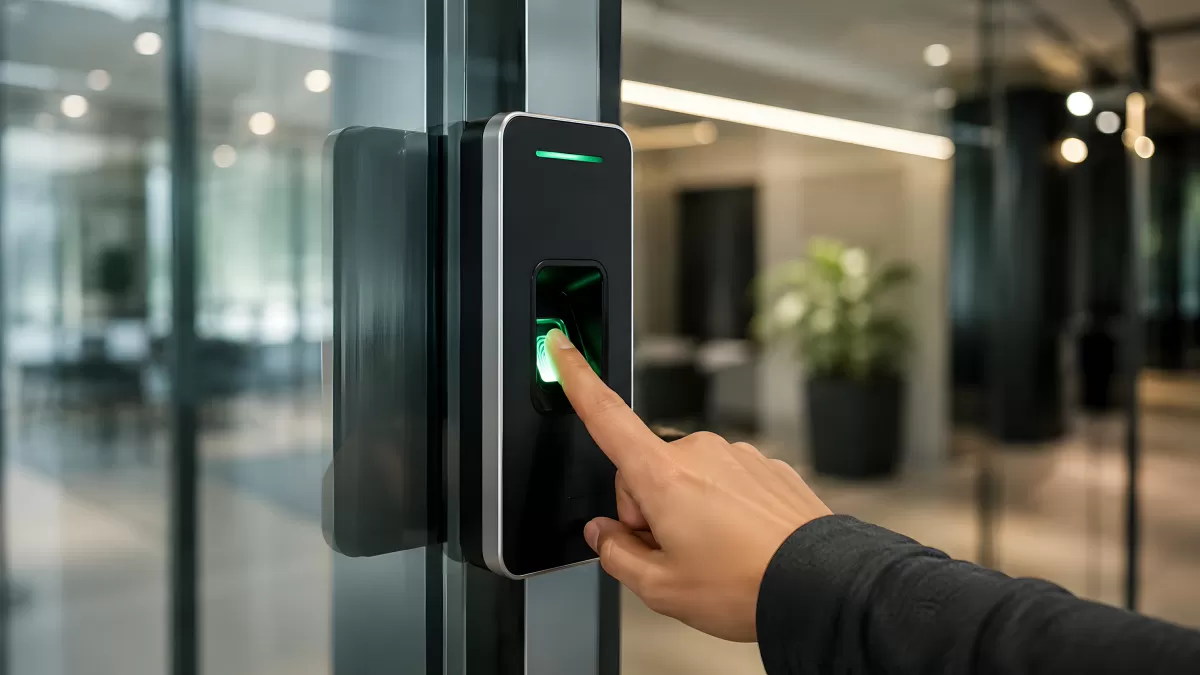 Fingerabdruckscanner an moderner Bürotür