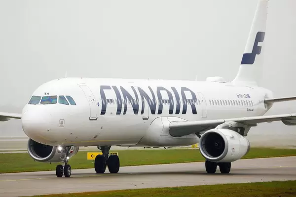 Finnair airplane taxiing in Munich Airport