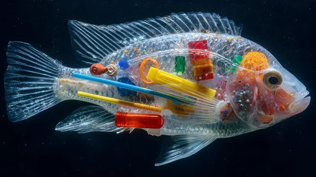 Fisch in Plastikverpackung mit Fremdkörpern