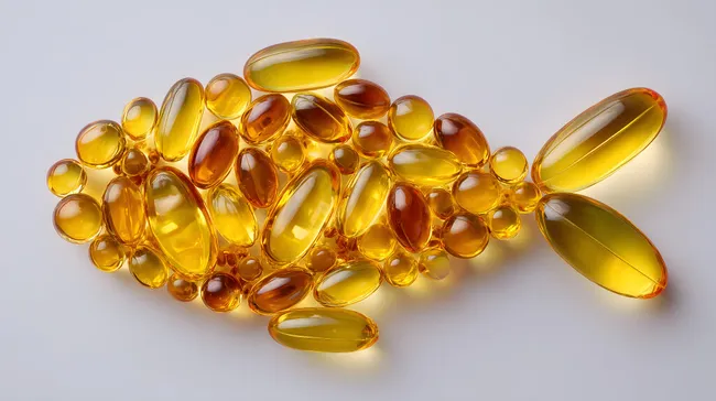 Fisch-Symbol aus Vitamin-Kapseln in leuchtendem Gelb