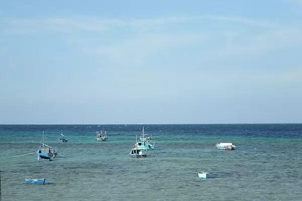 Fisheerman's boats sailing into the sea in Hurgada, Egypt