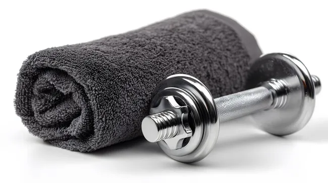 Fitnesszubehör mit grauem Handtuch