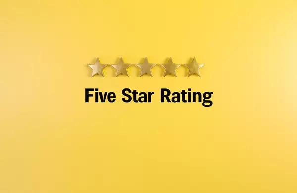 Five golden stars with Five Star Rating text