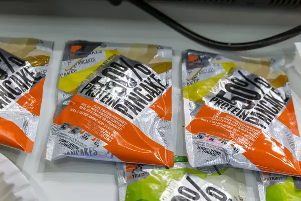 Five packs of elite protein pancakes with 50% of whey protein content offered by Extrifit at Fibo Cologne