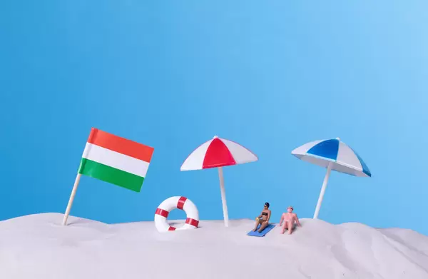 Flag of Hungary on the beach