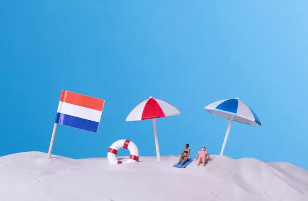 Flag of Netherlands on the beach