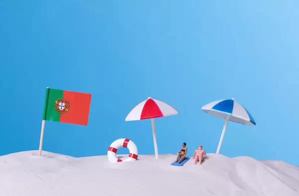 Flag of Portugal on the beach