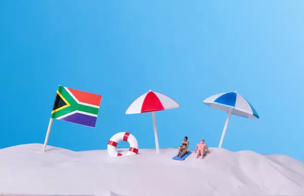 Flag of South Africa on the beach