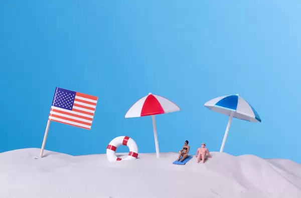 Flag of USA on the beach