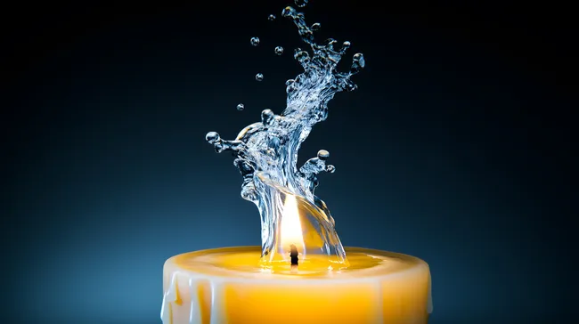 Flamme einer Kerze erlischt durch Wassertropfen