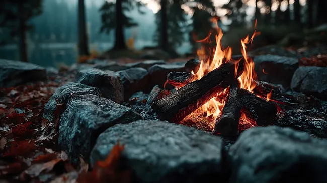 Flammendes Lagerfeuer in waldiger Umgebung