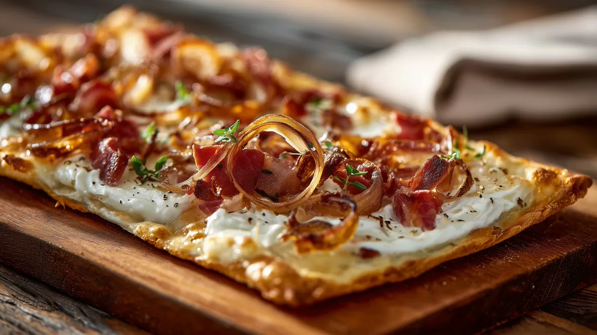 Flammkuchen Elsaesser Art mit Speck und Zwiebeln