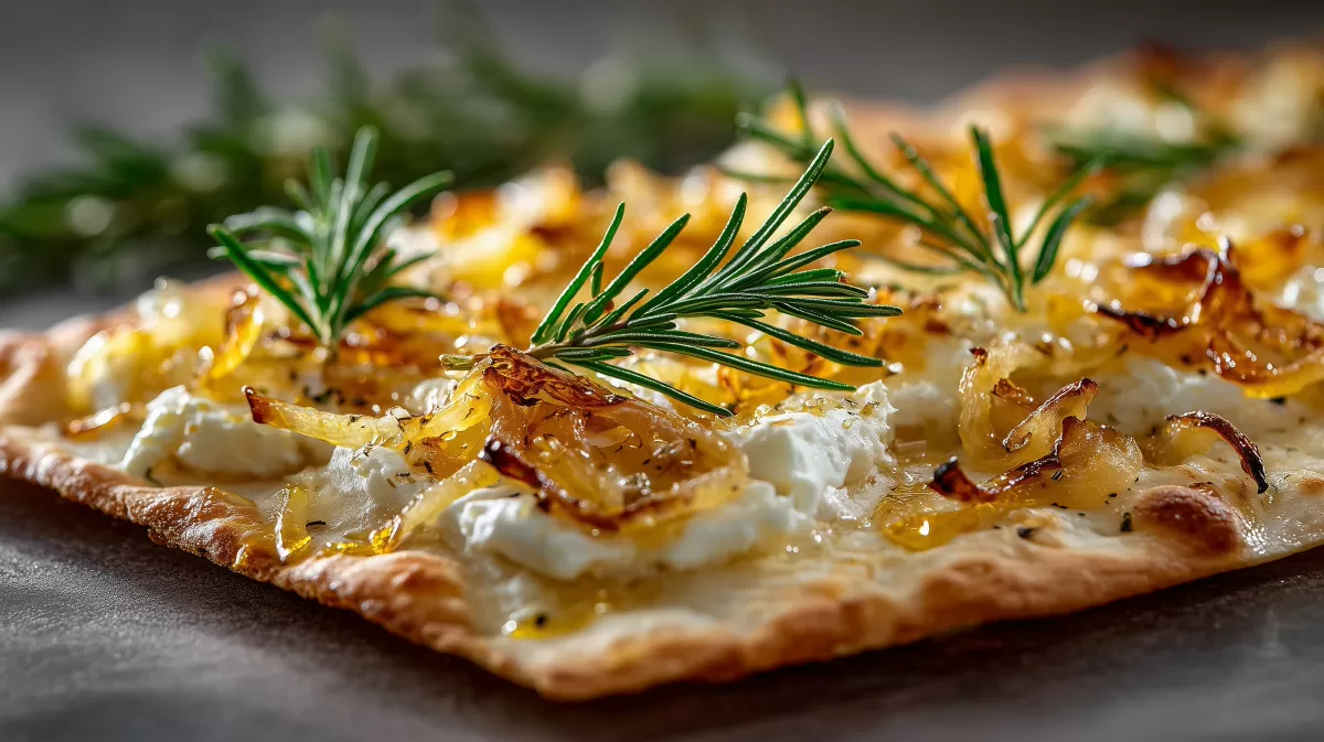 Flammkuchen mit Ziegenkaese Rosmarin und Honig