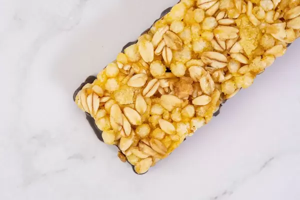 Flat lay above Antioxidant Cereal Bar with Orange