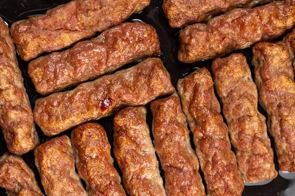 Flat lay above Baked minced meat Kebabs