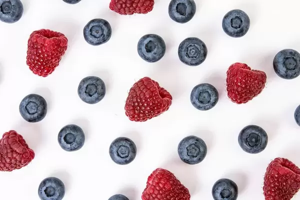 Flat lay above Blueberries and Raspberries (Flip 2019)