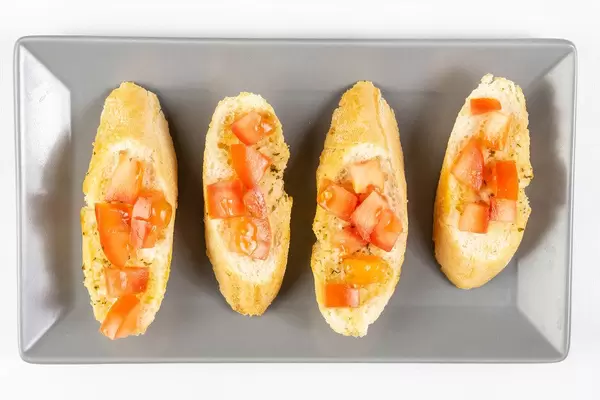 Flat lay above Bread Baguettes with Tomato and Tartar Sauce (Flip 2019)