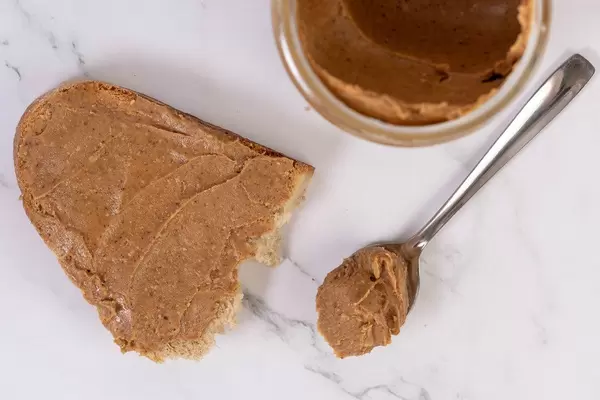 Flat lay above Bread with Peanuts Butter (Flip 2019)