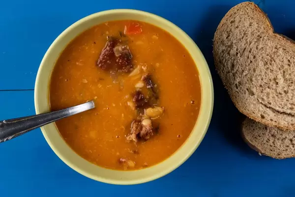 Flat lay above Cooked Beans with Pork Meat (Flip 2019)
