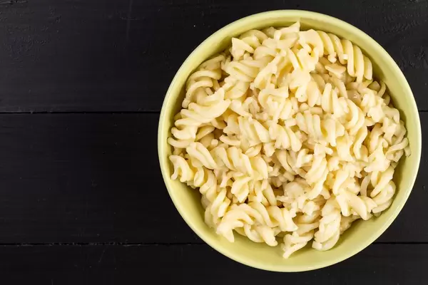 Flat lay above cooked Pasta Macaroni
