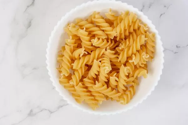 Flat lay above Crispy Pasta in the bowl