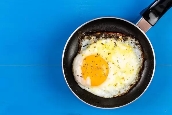 Flat lay above Fried Egg in the Frying Pan