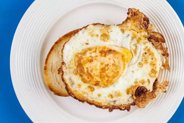 Flat Lay above Fried Egg on the Toasted Bread