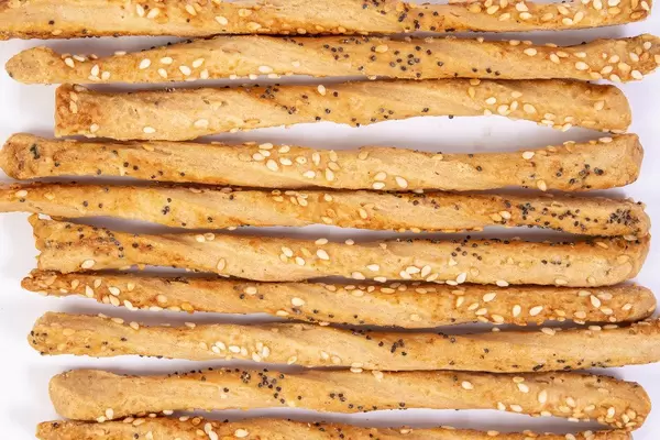 Flat lay above Grissini with Poppy Seed and Sesame