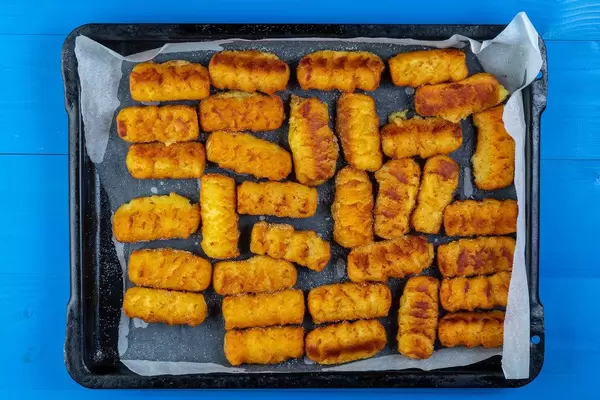 Flat lay above Potato Croquettes on the oven tray (Flip 2019)