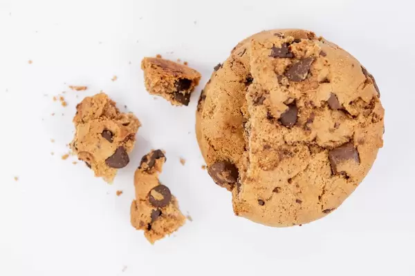 Flat lay above Round Chocolate Biscuits